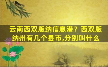 云南西双版纳信息港？西双版纳州有几个县市,分别叫什么