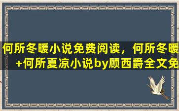 何所冬暖小说免费阅读，何所冬暖+何所夏凉小说by顾西爵全文免费阅读下载