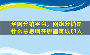 全网分销平台，网络分销是什么意思啊在哪里可以加入
