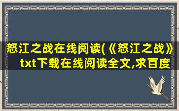 怒江之战在线阅读(《怒江之战》txt下载在线阅读全文,求百度网盘云资源)