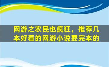 网游之农民也疯狂，推荐几本好看的网游小说要完本的