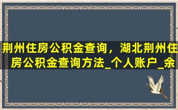 荆州住房公积金查询，湖北荆州住房公积金查询方法_个人账户_余额插图