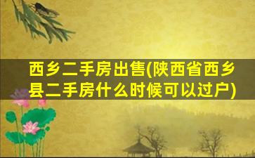 西乡二手房*(陕西省西乡县二手房什么时候可以过户)